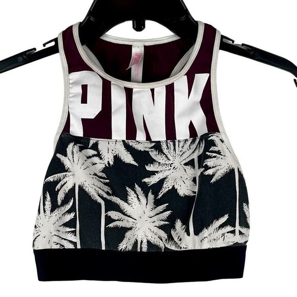 PINK Victoria’s Secret Palm Tree Reverse Razorback Sports Bra Medium - Picture 1 of 8